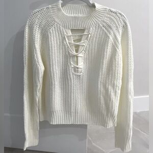 NWOT~Uniq, Cream, mock neck style, with crossing at the vneck, sweater
